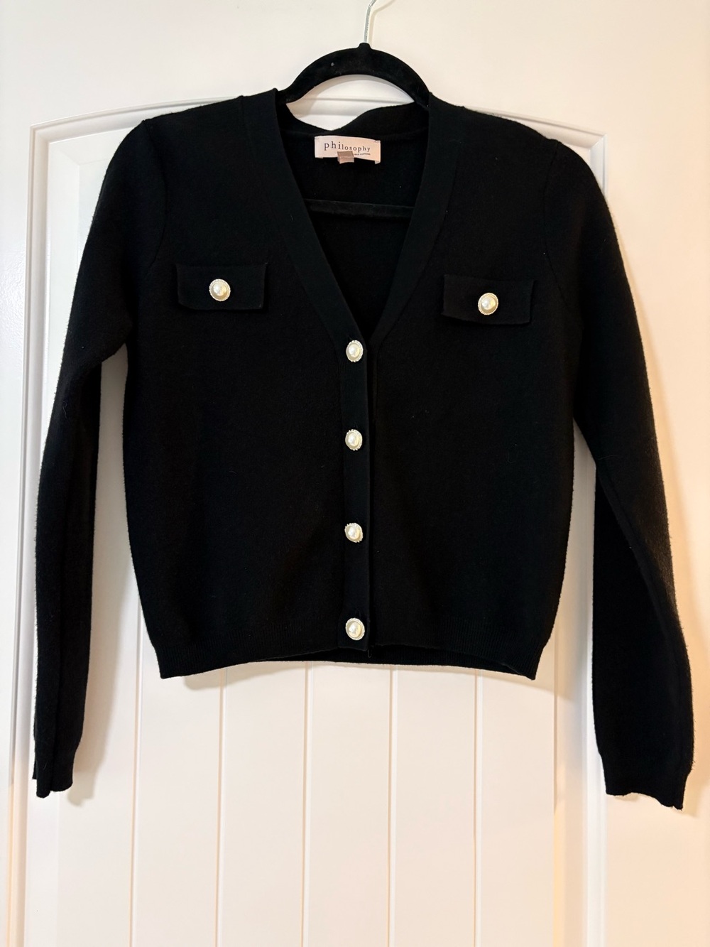 Philosophy Black V-Neck Cardigan with Pearl Buttons